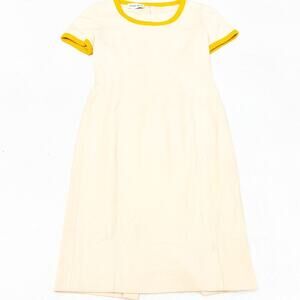 Albert Nipon Contrast Yellow Trim Beige Shift Dress Wool Size 4